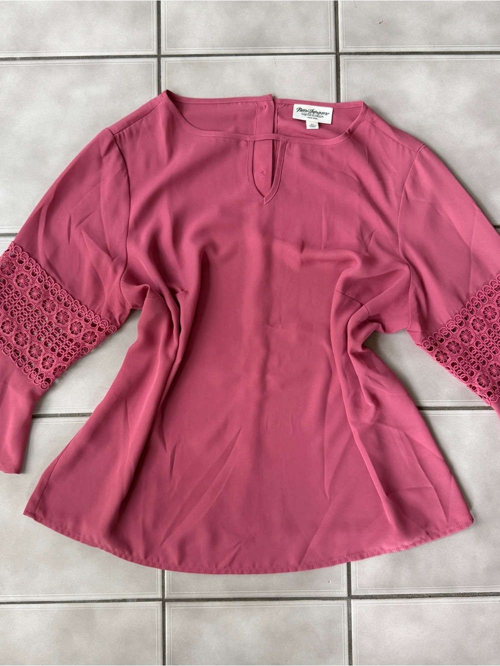 Norm Thompson Rose-Pink Crochet-Sleeve Blouse